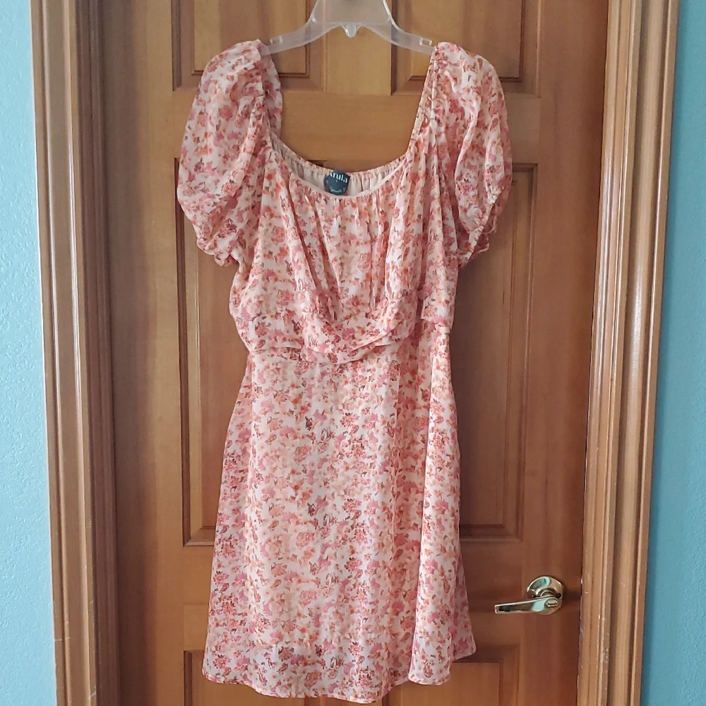 ARULA‎ Peach Pink Rust Floral Mini Dress Size X